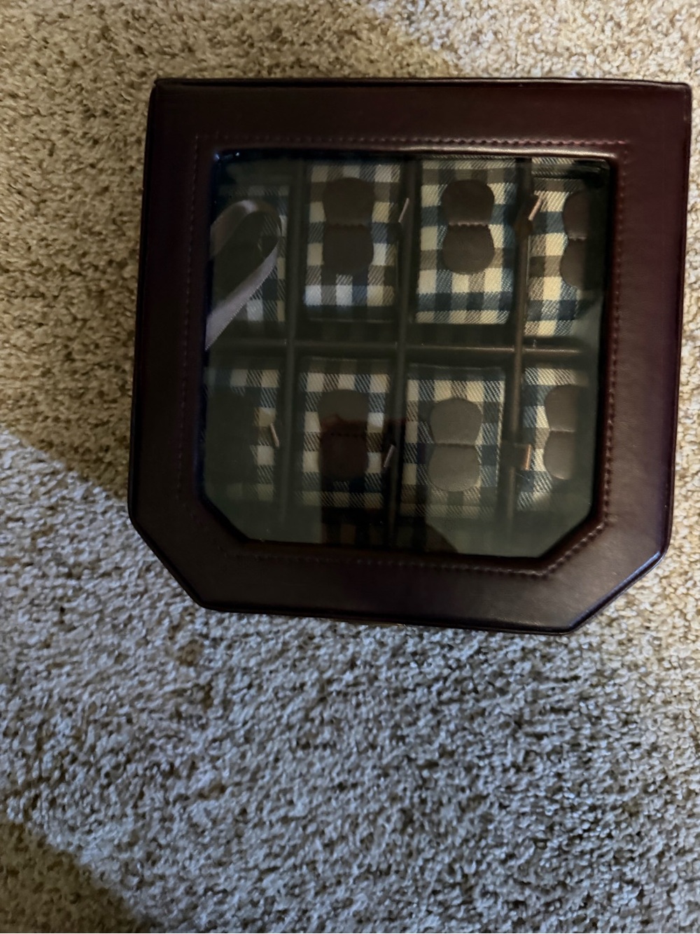 Faux Leather-Trimmed Watch Storage Case in Brown
